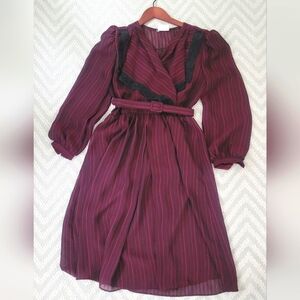 Elegant Vintage Burgundy Striped Dress
